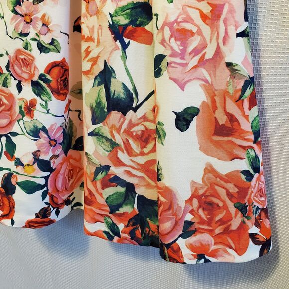 Eliza J Floral Midi Flounce Party Skirt Jacquard Roses Tulle Underlay Sz 4 - Picture 3 of 11